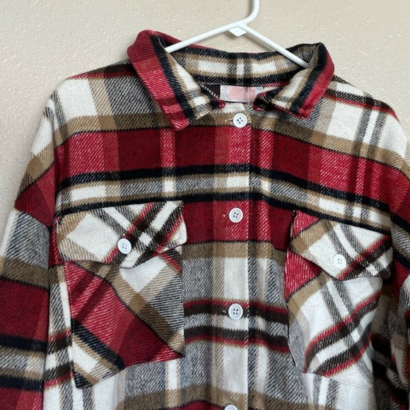C+D+M Womens Oversized Plaid Button Front Shirt Jacket XL NWT - Picture 2 of 9